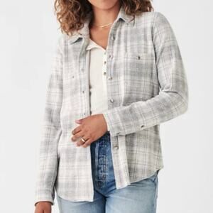 Faherty Legend Sweater Shirt Shacket Winter Clouds Plaid Size XL Cabin Flannel